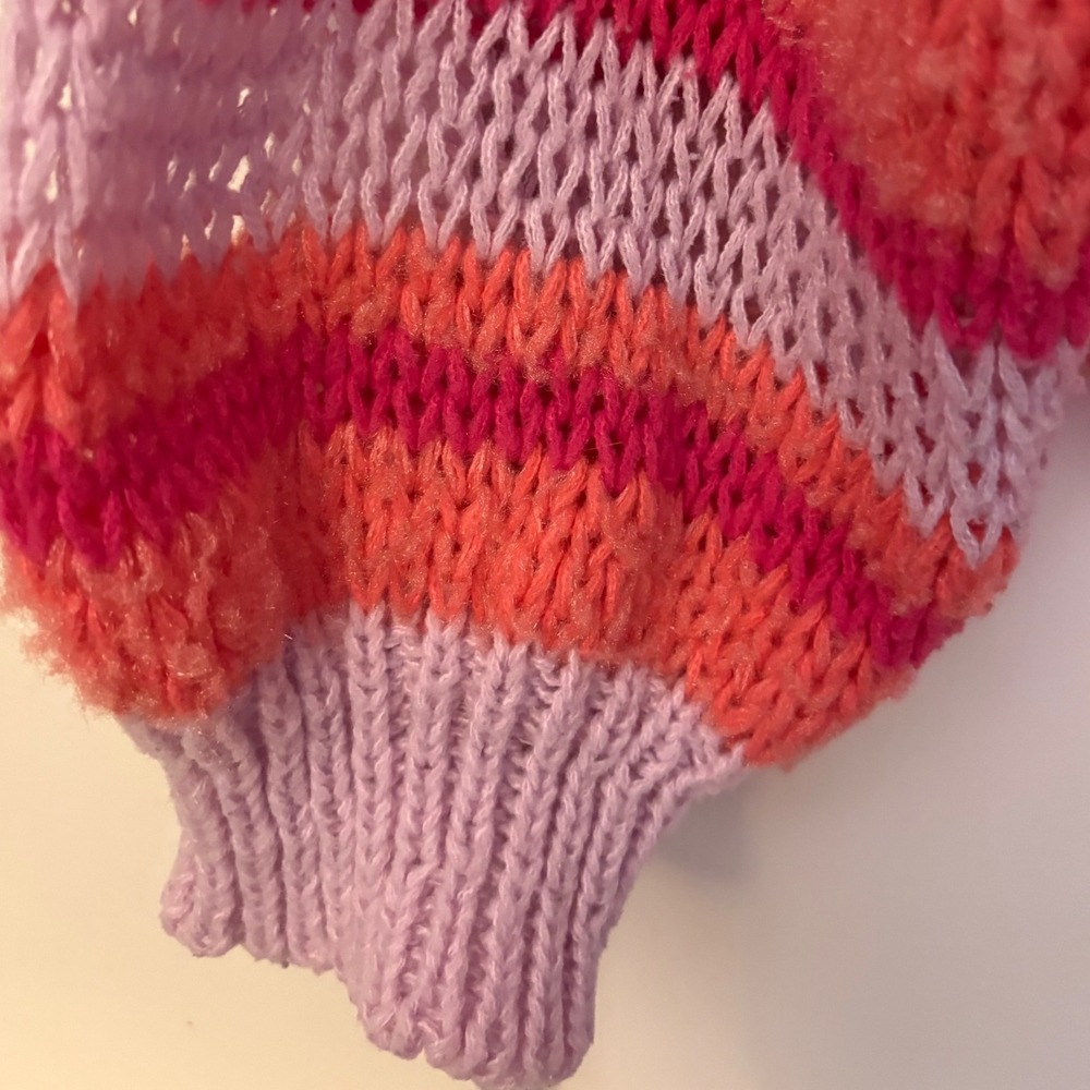 Anthropologie Coral Pink Chunky Knit Striped Cuff Open Front Cardigan One Size - Picture 2 of 7